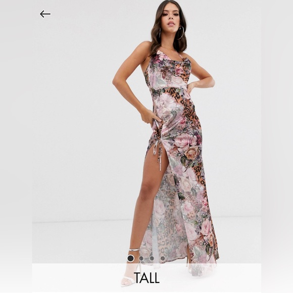 Halter Satin Rose/Cheetah Maxi Dress - Picture 1 of 3